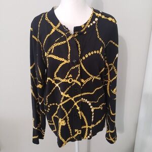 Laura Ashley Womens Silk Blend Cardigan Sweater SMALL Chain Design Office Artsy